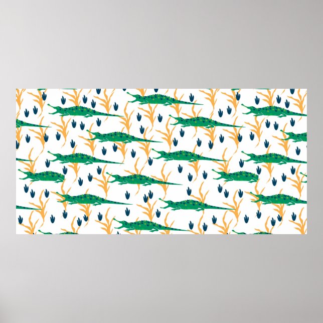 Cute crocodiles seamless pattern. Cartoon animals. Poster (Front)