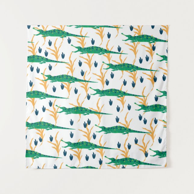 Cute crocodiles seamless pattern. Cartoon animals. Tapestry (Front)