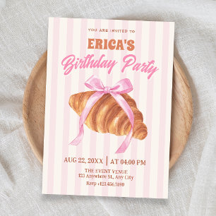 Cute Croissant bow birthday Invitation