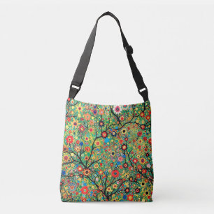 Cute cross-body bag, tree and flowers, boho crossbody bag
