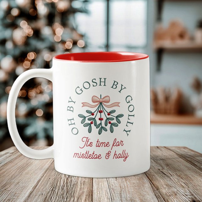 Cute Cross Stitch Mistletoe Christmas Holiday Two-Tone Coffee Mug (Creator Uploaded)