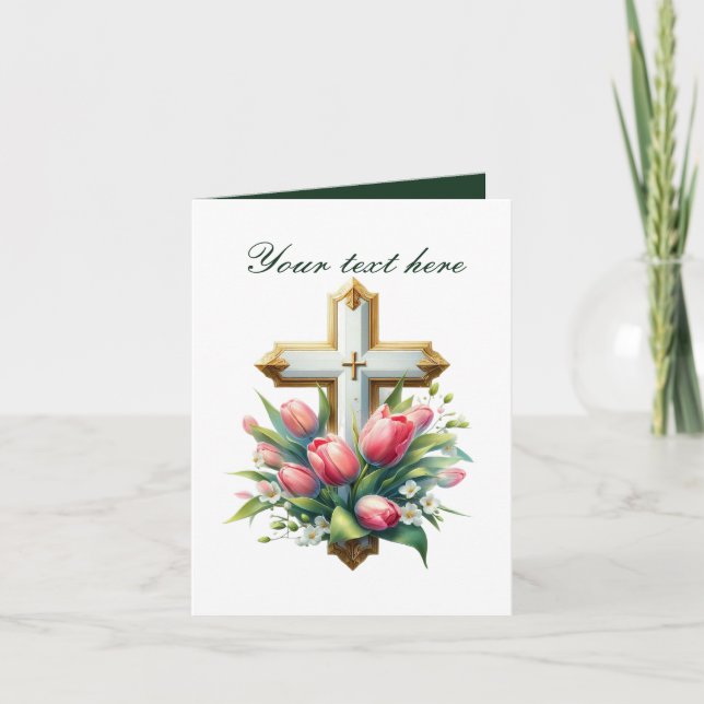 Cute Cross with roses customisable  Card (Front)