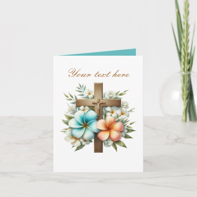 Cute Cross with roses customisable  Card (Front)