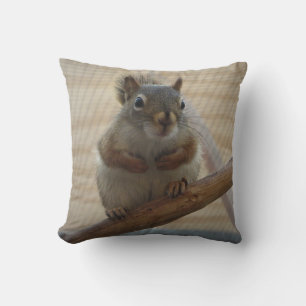 Cute Crouching Squirrel on Branch Cushion
