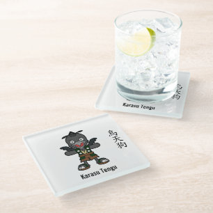 Cute Crow Tengu Yokai- Japanese Folklore Glass Coaster