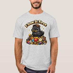Cute Crow Treasure Collector Sticker Funny Raven T-Shirt