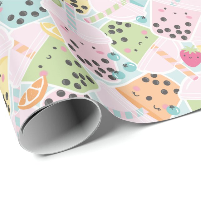 Cute Crowded Bubble Tea pastel kawaii Wrapping Paper (Roll Corner)