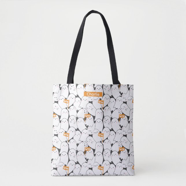 Cute Crowded Ghosts with Boo flags Tote Bag (Front)