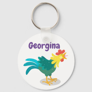 Cute crowing rooster cartoon illustration key ring