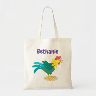 Cute crowing rooster cartoon illustration tote bag
