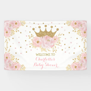Cute Crown Princess Blush Gold Floral Baby Shower Banner