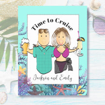 Cute Cruise Couple Cartoon Tropical Beach Swimsuit