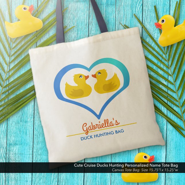 Cute Cruise Ducks Hunting Personalised Name Tote Bag (Create a cute custom tote bag with your name for your cruise duck hunting adventures.)