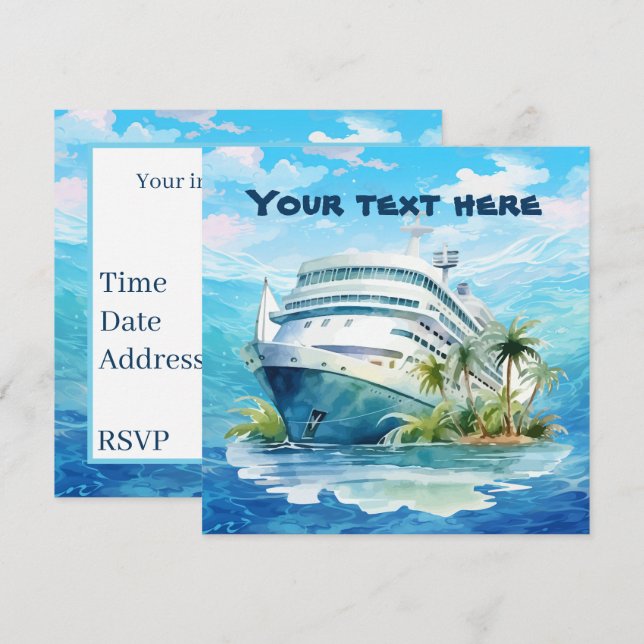 Cute cruise ship beach party  invitation (Front/Back)