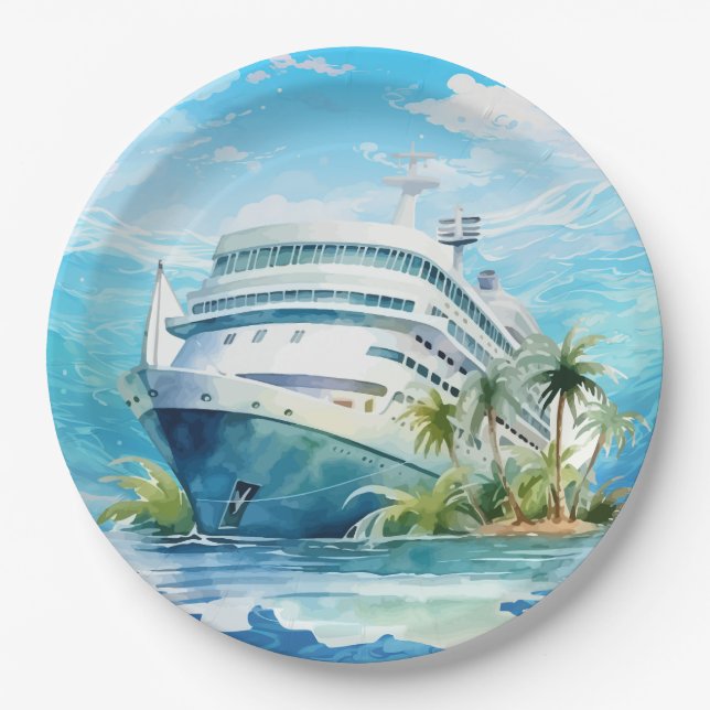 Cute cruise ship beach party paper plate (Front)
