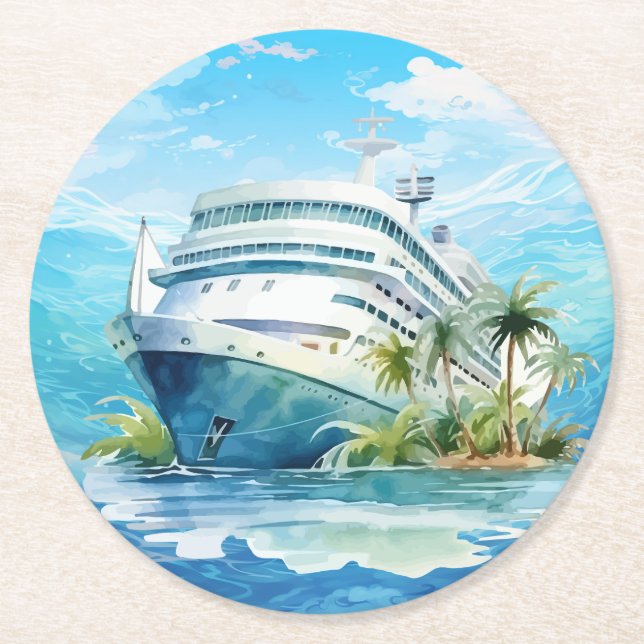 Cute cruise ship beach party round paper coaster (Front)