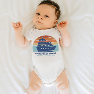 Cute Cruise Ship Family Trip Sunset Personalised Baby Bodysuit