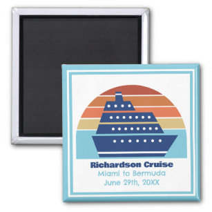 Cute Cruise Ship Family Trip Sunset Personalised Magnet