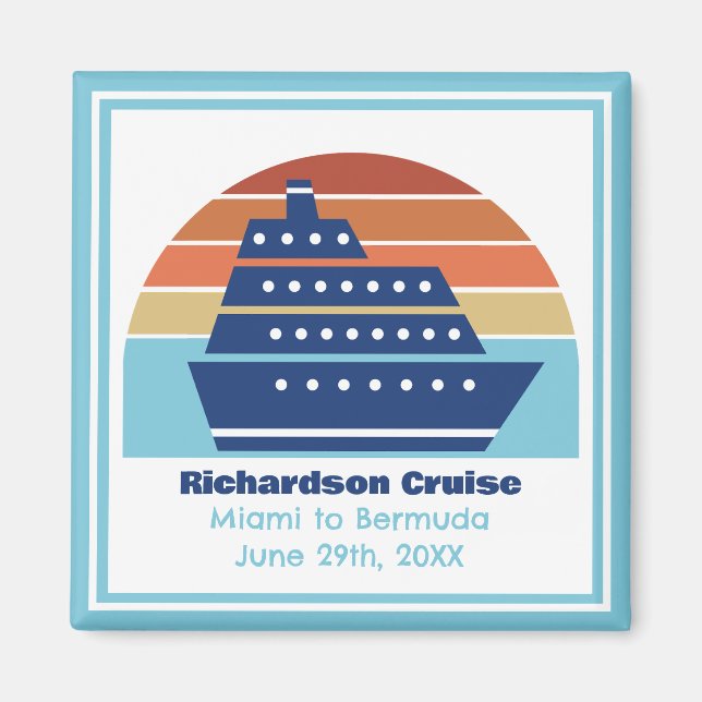 Cute Cruise Ship Family Trip Sunset Personalised Magnet (Front)