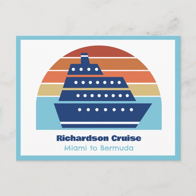 Cute Cruise Ship Family Trip Sunset Personalised Postcard (Front)