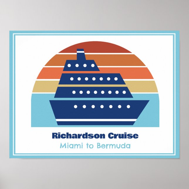 Cute Cruise Ship Family Trip Sunset Personalised Poster (Front)