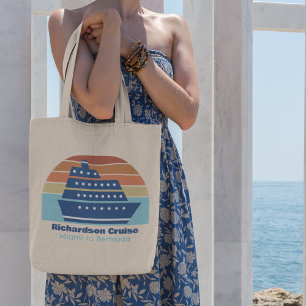 Cute Cruise Ship Family Trip Sunset Personalised Tote Bag