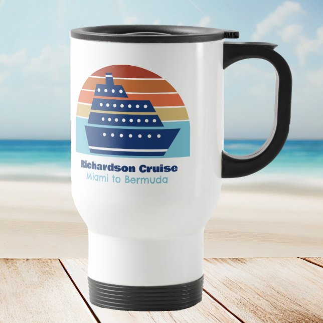 Cute Cruise Ship Family Trip Sunset Personalised Travel Mug (Creator Uploaded)