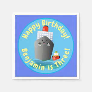 Cute cruise ship tug boat cartoon illustration napkin