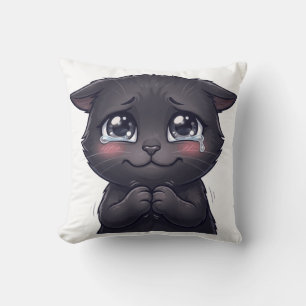 Cute Crying Black Cat Begging Canvas Wall Art Cushion