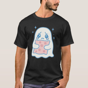 Cute Crying Ghost Hug Design Pink Kawaii Halloween T-Shirt