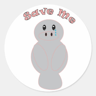 Cute Crying Manatee Save Me Ocean Conservation Classic Round Sticker