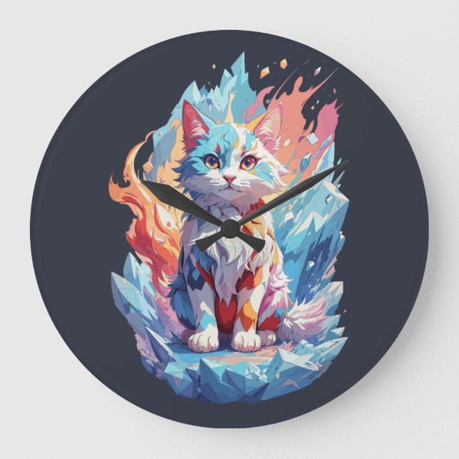 Cute Crystal Fantasy Cat Design Large Clock (Front)