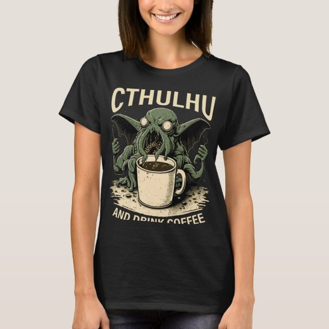 Cute Cthulhu and Coffee T-Shirt (Front)