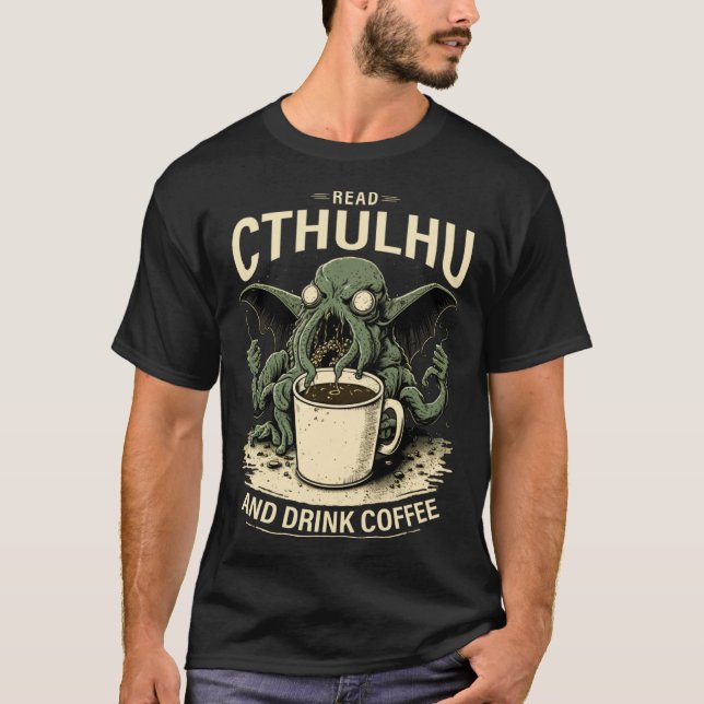 Cute Cthulhu and Coffee T-Shirt (Front)