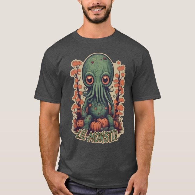 Cute Cthulhu in Pumpkin Patch Vintage Style Tee (Front)