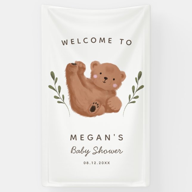 Cute Cub Bear Baby Shower Banner (Vertical)