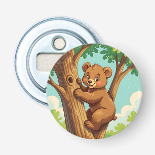 Cute cub bear climbing a tree bottle opener