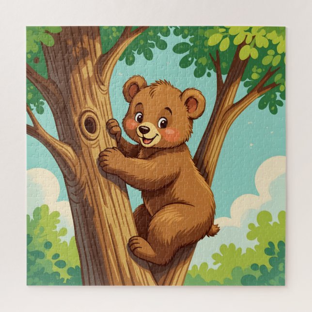 Cute cub bear climbing a tree jigsaw puzzle (Vertical)