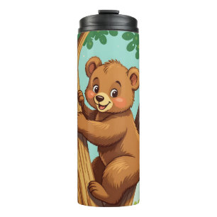 Cute cub bear climbing a tree thermal tumbler