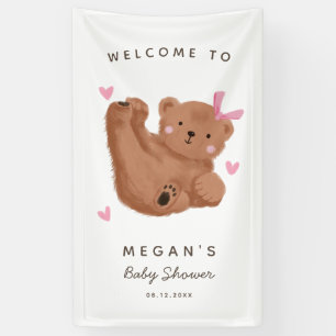 Cute Cub Bear Pink Baby Shower Welcome Banner