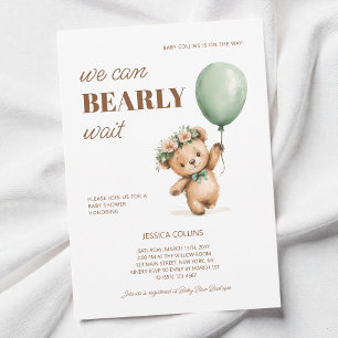 Cute Cub Teddy Bear We Can Bearly Wait Baby Shower Invitation