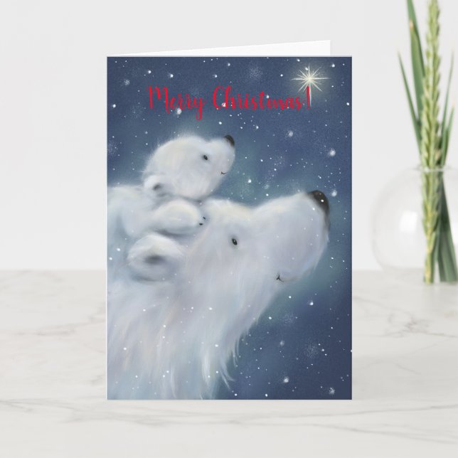 Cute Cub with Polar Bear, Merry Christmas Card (Front)