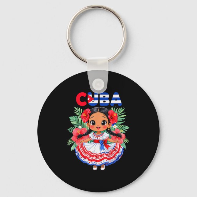 Cute Cuba Cuban Girl Traditional Dress Trocal Flow Key Ring (Front)