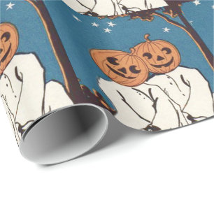 Cute Cuddle Pumpkin Jack O' Lantern Ghost Wrapping Paper