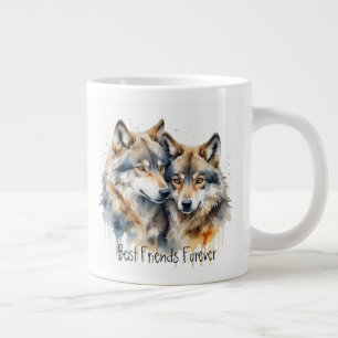 Cute Cuddling Wolves Best Friends Forever, BFF, Large Coffee Mug
