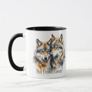 Cute Cuddling Wolves Best Friends Forever, BFF, Mug