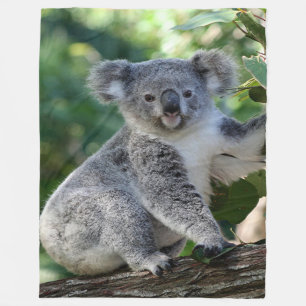 Cute cuddly Australian koala (vertical) in gumtree Fleece Blanket