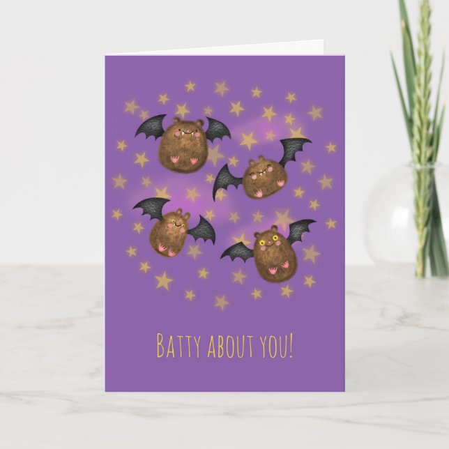 Cute cuddly bats Valentine's card (Front)