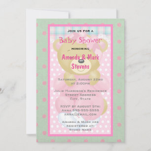 Cute Cuddly Bear Dressed in Pink Baby Shower Invitation