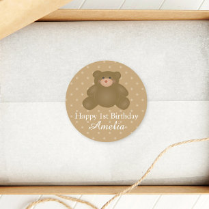 Cute Cuddly Brown Baby Teddy Bear First Birthday Classic Round Sticker